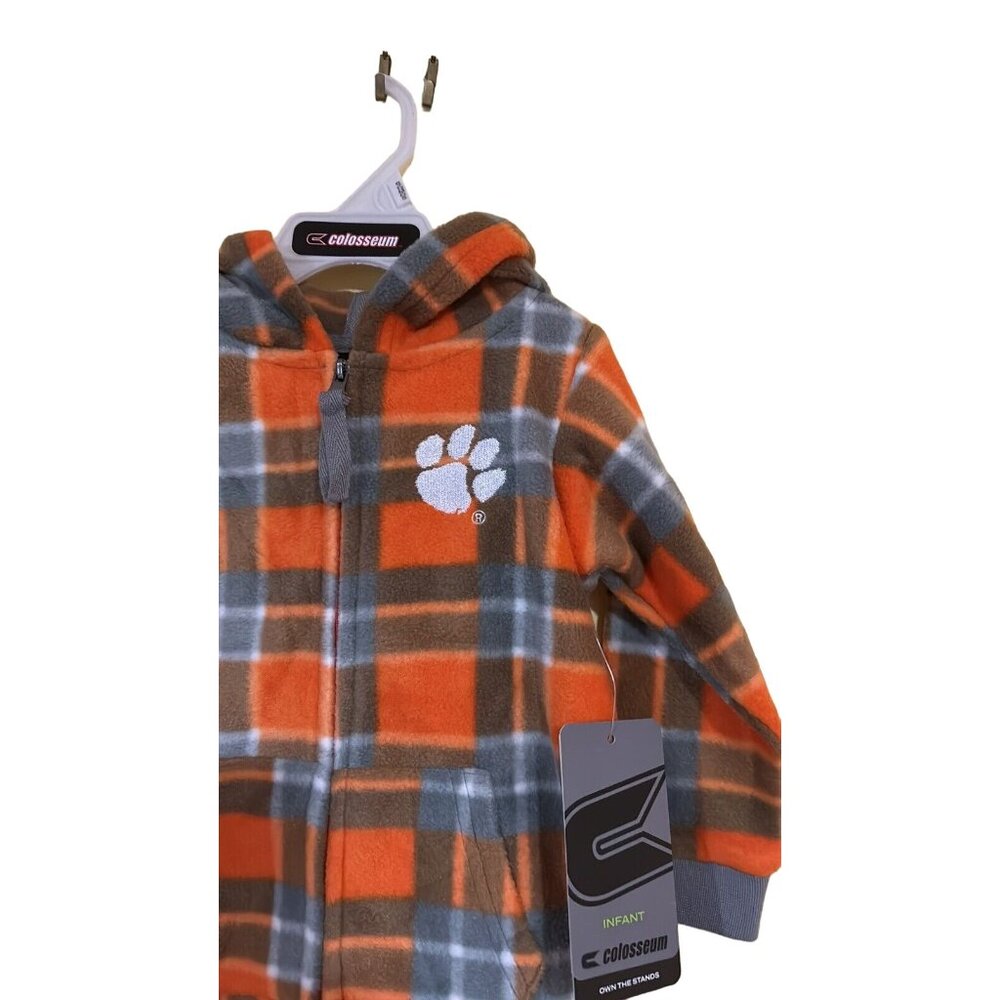 Clemson University Tigers Colosseum Plaid Fleece Infant Jumper Hooded 6-12 M - Picture 2 of 8